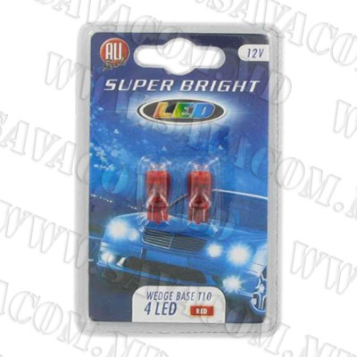 Лампа 12V 4 neon  T10 2шт. крас.№11613