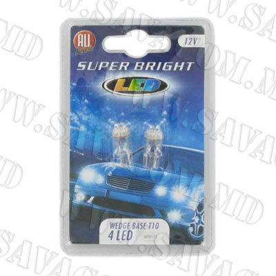 Лампа 12V 4 neon  T10 2шт. бел.№11615