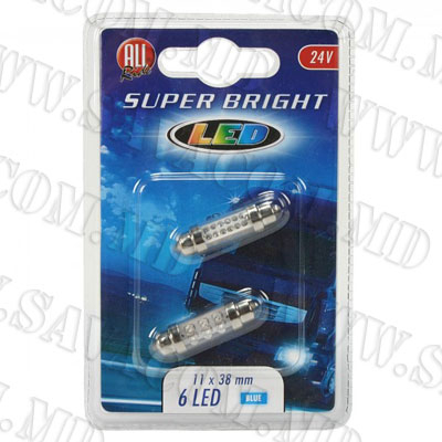 Лампа 12V 6 neon 11X38mm 2шт. гол.№11626