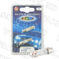 Лампа 12V 6 neon 11X38mm 2шт. бел.№11627