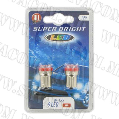 Лампа 12V 9 neon  BA15S 2шт. крас.№11634