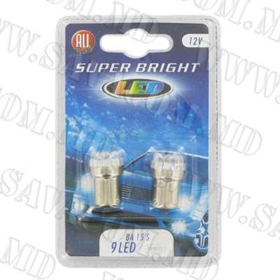 Лампа 12V 9 neon  BA15S 2шт. бел.№11636